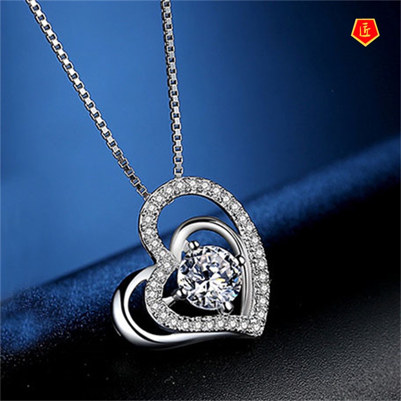 [Ready Stock]New Fashion Hollowed-out Heart-Shaped Necklace Micro Rhinestone Pendant Fashion Elegant