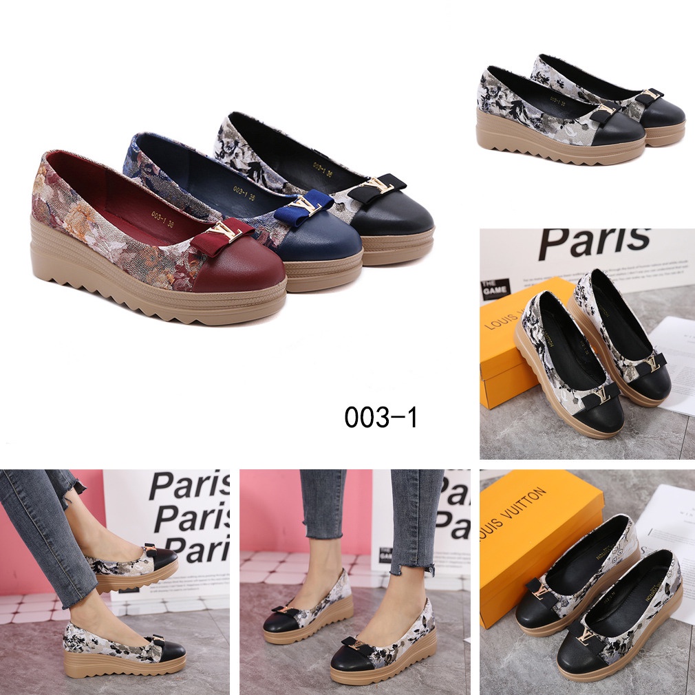 PR Logo Bow Wedges Shoes #003-1