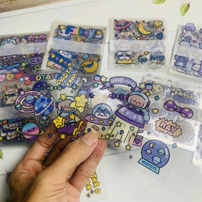 PH isi 10 LEMBAR Stiker import Transparan PVC Motif Kartun PLANET Lucu Untuk Dekorasi Stiker gelas stiker Scrapbook stiker hp