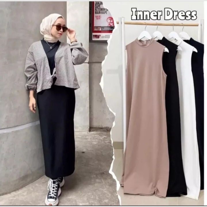 Inner dress long span tanpa lengan ukuran jumbo panjang