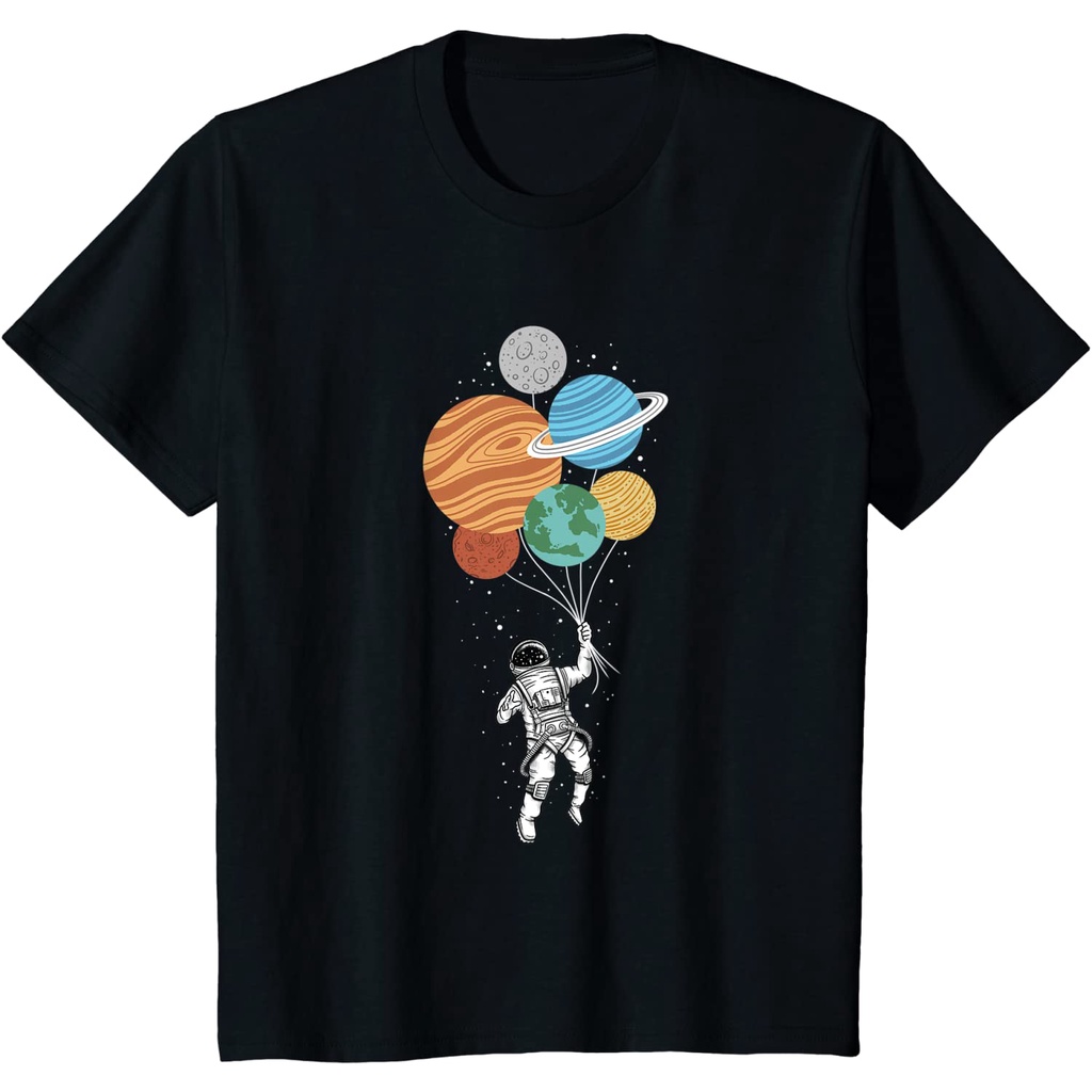 Baju Kaos Anak Astronaut holding Planet Balloons Solar System space T-Shirt