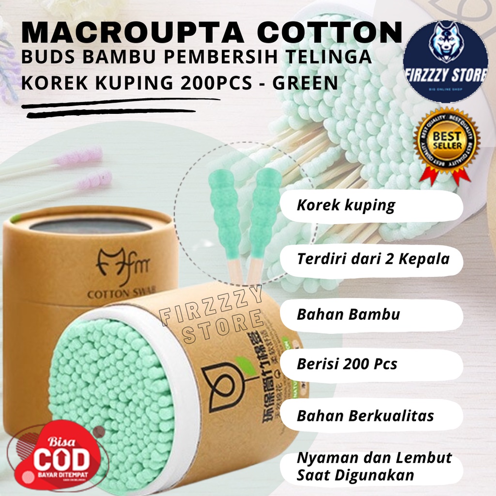 Macroupta Cotton Buds Bambu Pembersih Telinga Korek Kuping 200PCS