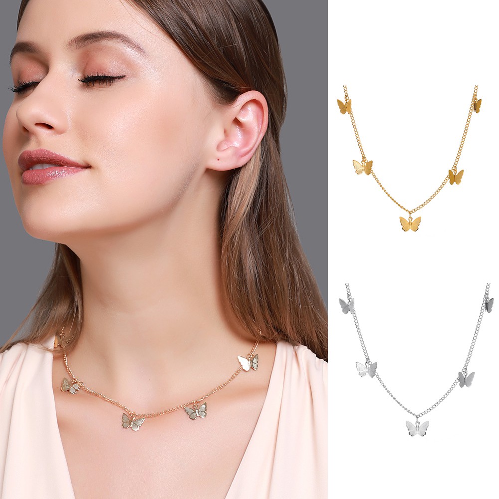 Kalung Fashion Temperamen Pendek Lima Kupu-kupu Simple Manis Single Layer Wanita Necklace