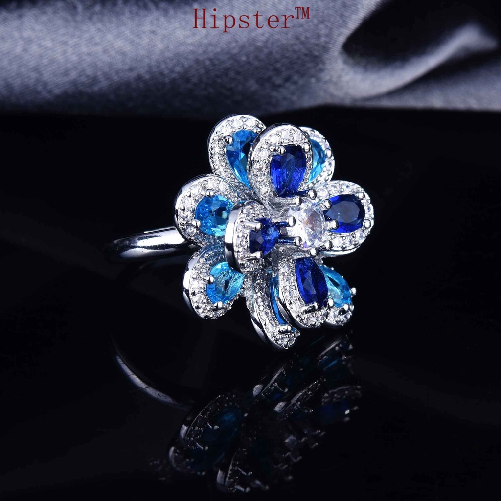 Elegant Color Moissanite Flower Set Silver Pendant Open Ring