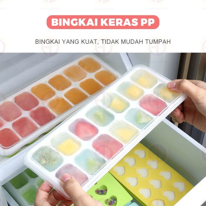 Cetakan Es Batu Silikon Kotak dengan Tutup - Ice Cube Tray isi 14 KK