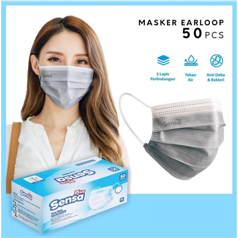 MASKER EARLOOP 3PLY SENSA PLUS 1BOX ISI 50pcs