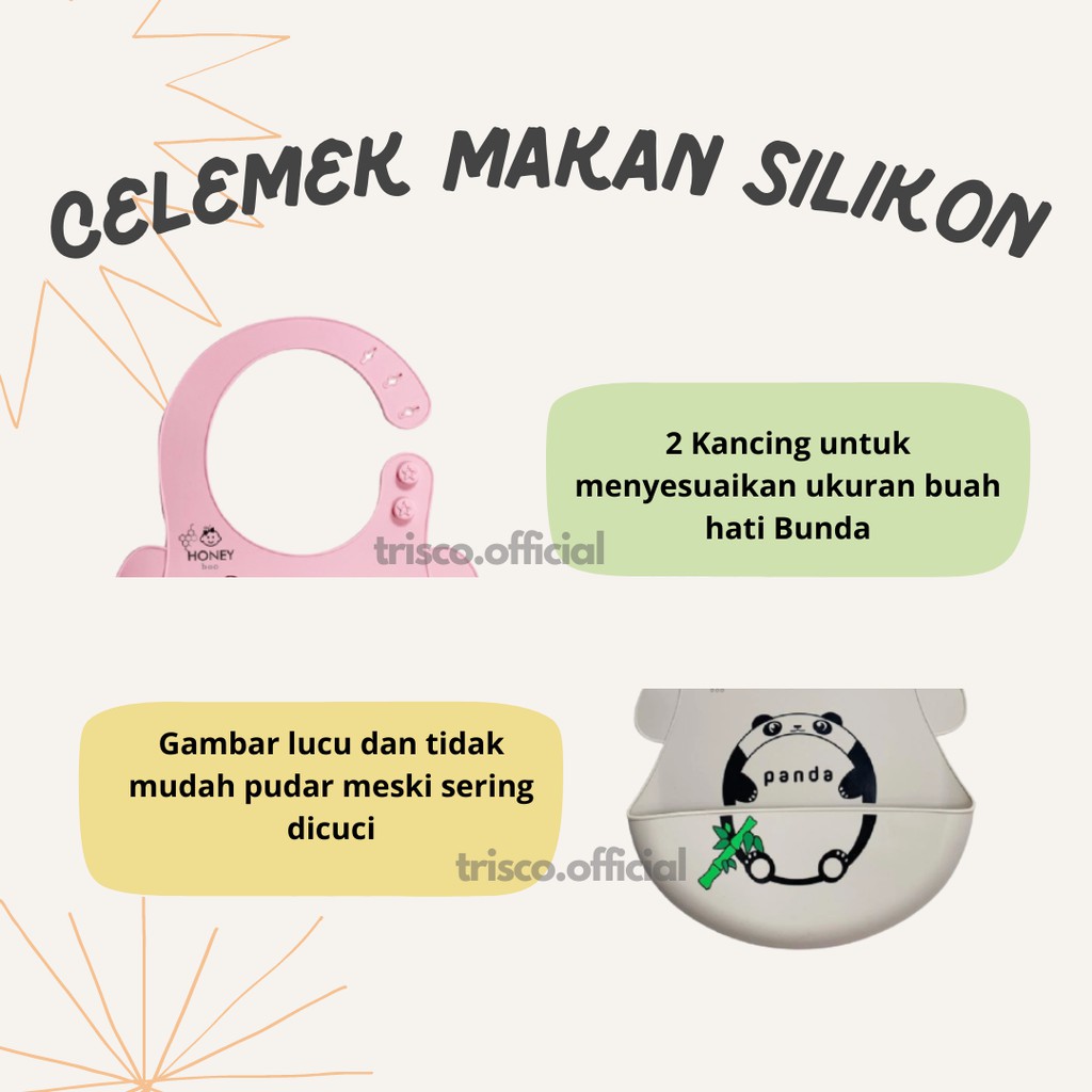 Trisco Celemek Makan Bayi Bib Silikon Karakter Premium Jombang