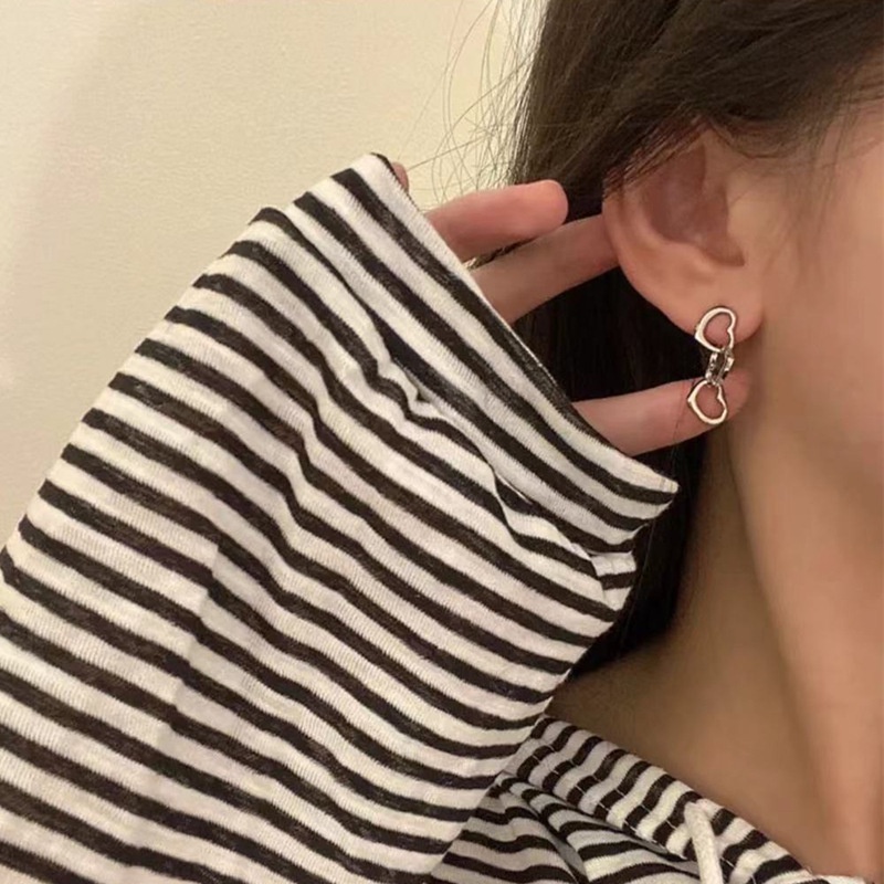 Anting Kait Gantung Desain Hati Warna Silver Gaya Simple Untuk Wanita