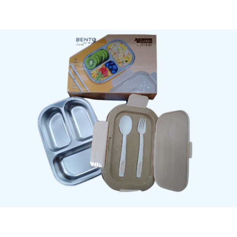 Jual New Lunch Box Dubblin Bento 3 Sekat StainlessTahan Panas/Tempat