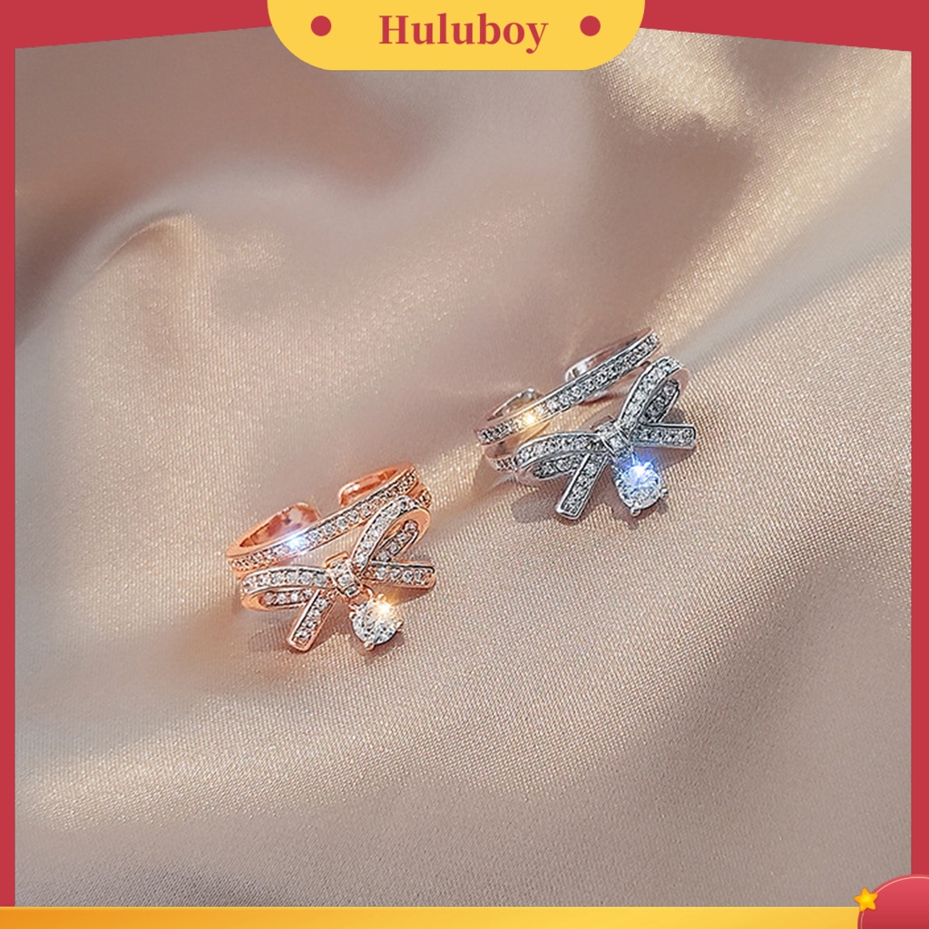 Hu Hu Hu Hu Hu Alat Bantu Pasang Kacamata♡ Cincin Model Terbuka Bahan Alloy Desain Pita Hias Cubic Zirconiaberlian Imitasi Gaya Mewah Untuk Valentine