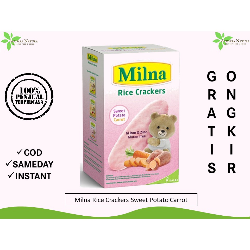 Milna Rice Crackers Sweet Potato  | Banana   | Apple 5x4gr [BISA COD | SAMEDAY | INSTANT]