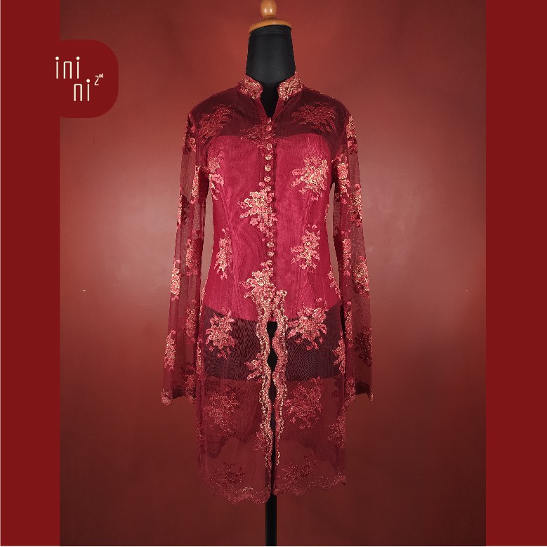 Baju Kebaya Merah Preloved termasuk korset / long torso / kamisol 14 tulang