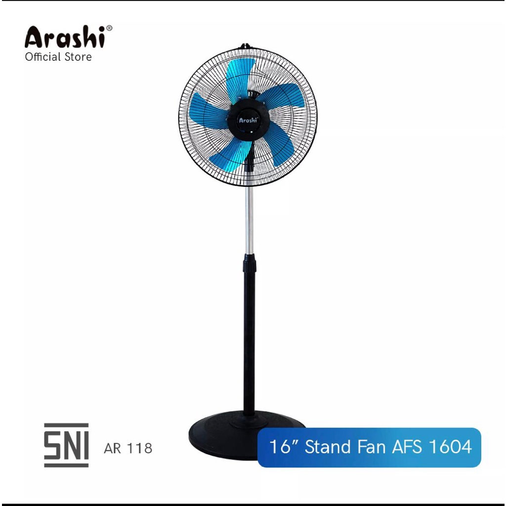 Arashi Kipas Angin Berdiri Stand Fan 16&quot; Inch 50 Watt  Afs 1603 Plastic &amp; Afs 1604 Aluminium