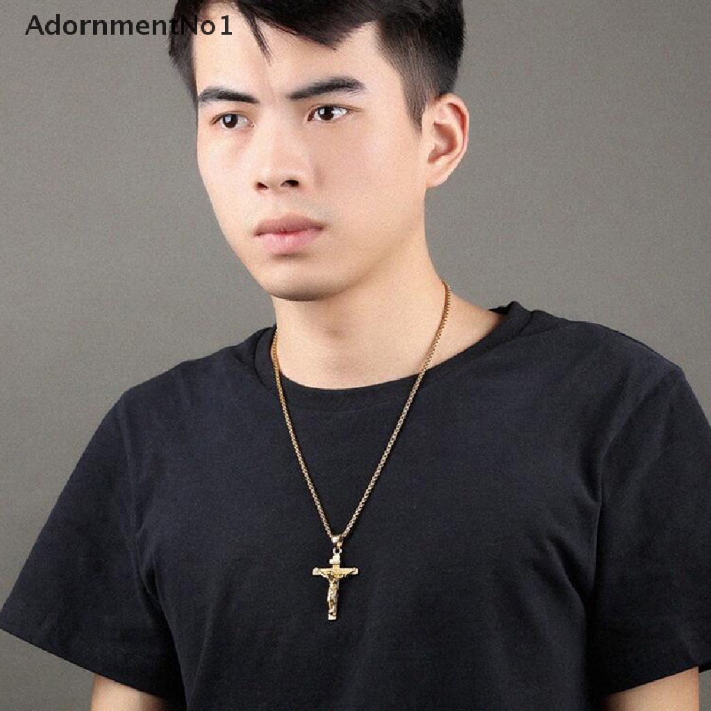 (AdornmentNo1) Kalung Rantai Dengan Liontin Salib Yesus Bahan Stainless Steel Untuk Pria