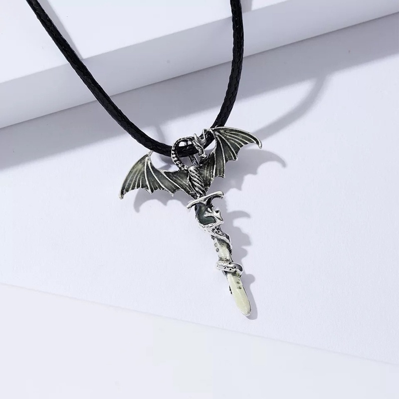 Kalung Lapis Silver Desain Naga Luminous Glow In The Dark Untuk Pria Dan Wanita