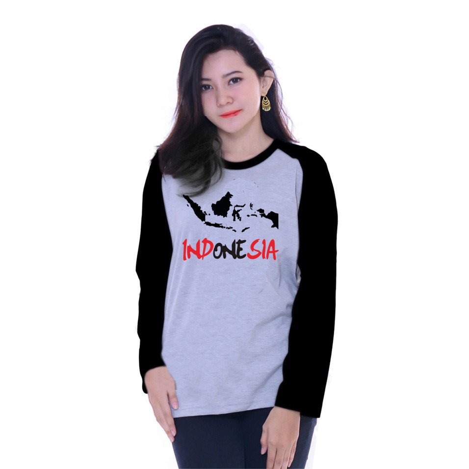 Kaos Raglan Gambar Peta Indonesia | Lengan Panjang | Atasan Wanita | Ukuran M - L - XL -XXL