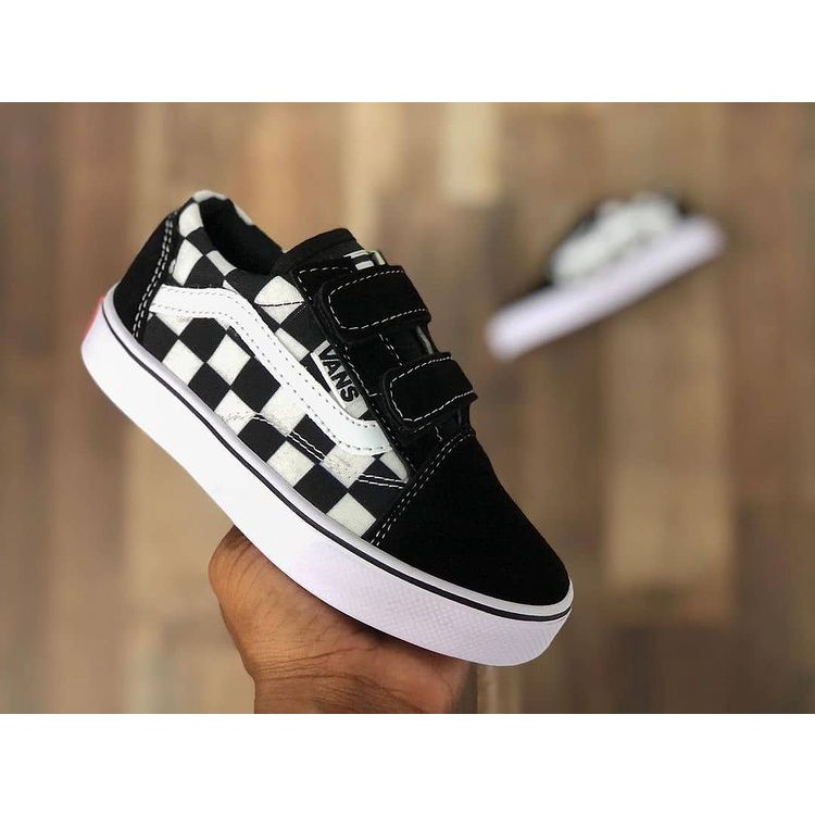 sepatu vans anak perekat motif catur size21-35 sepatu tanpa tali