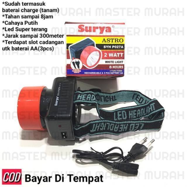 Senter Kepala Bisa Baterai &amp; Bisa Cas Headlamp Charge Murah SURYA SYH P027A