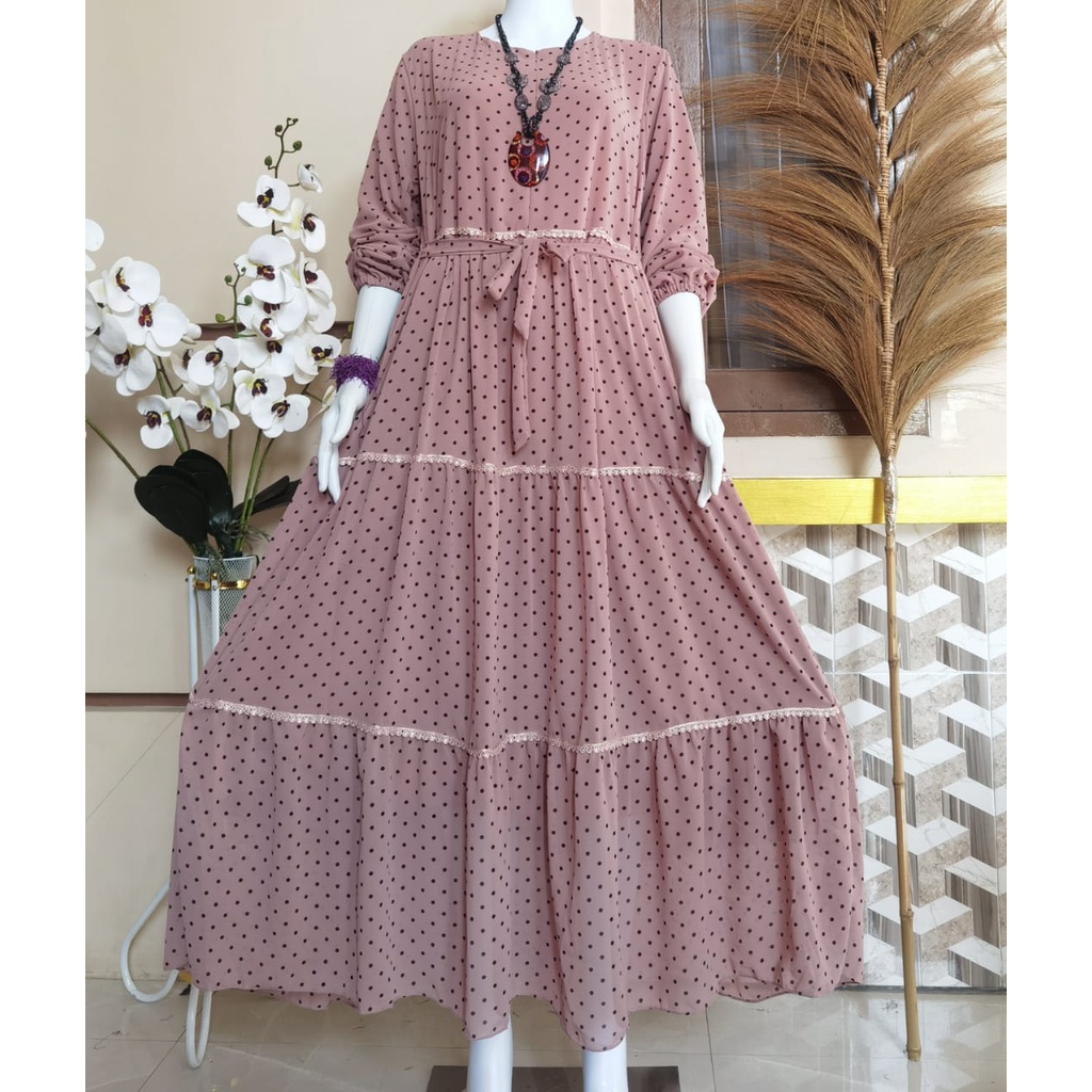 BAJU DEWASA GAMIS CERUTY POLKA RENDA MIX RUFFLE BUSUI FRIENDLY