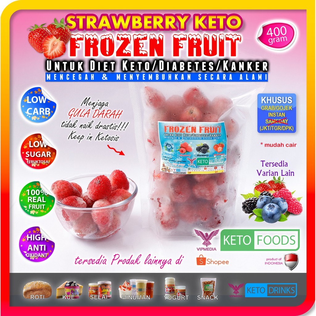 

STRAWBERRY KETO FROZEN FRUIT LOKAL GRADE A (BESAR) 400 Gram (Plastik Seal)