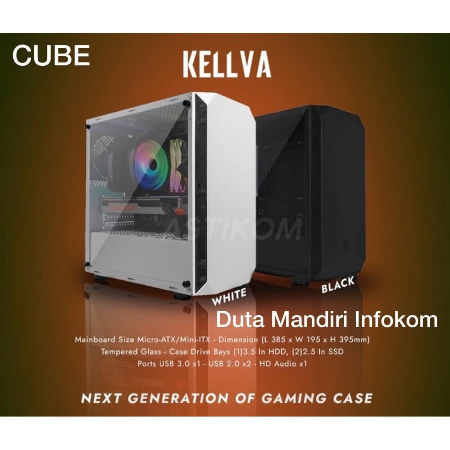 Jual Cube Gaming Kellva Black Matx Left Side Tempered Glass Gaming