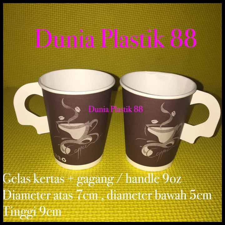 HARGA/PC gelas kertas PAPER CUP foam kopi 9oz + pegangan GAGANG handle