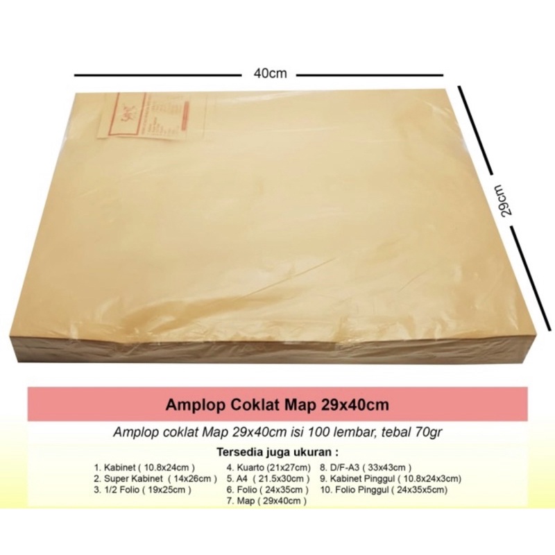 ( Pak 100 Pc ) KRAFT BROWN ENVELOPE - AMPLOP COKLAT POLOS KABINET / SUPER KABINET / KWARTO / A4 / FOLIO / SUPERMAP / MAP