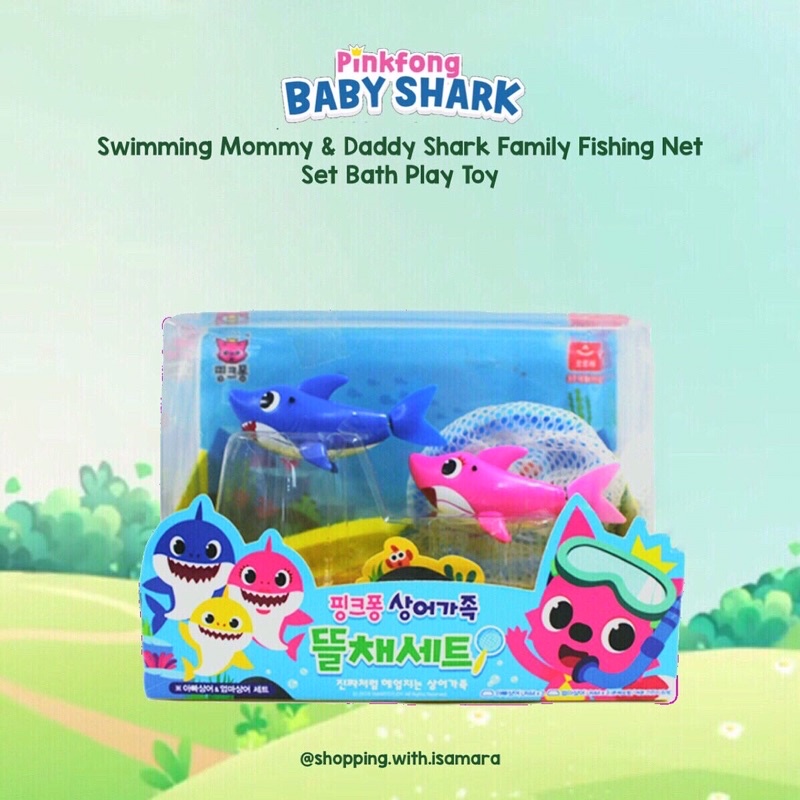 Pinkfong Baby Shark Swimming Mommy & Daddy Shark Family Fishing Net Set Bath Play Toy / Mainan Mandi
