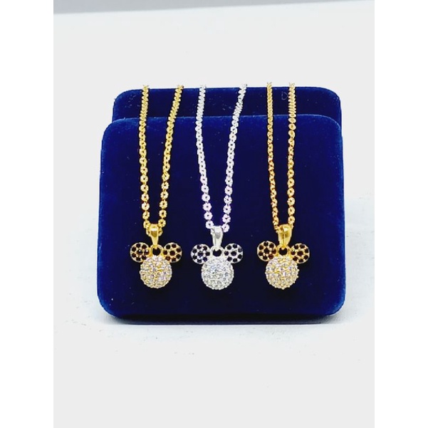 KALUNG NORI UKIR ANAK + LIONTIN KEPALA MICKEY MOUSE MP KOMBI MT HITAM/ KALUNG PERAK ASLI SILVER 925 LAPIS EMAS/ KALUNG FASHION ANAK TERBARU