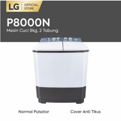 LG Mesin Cuci 2 Tabung 8 Kg P8000N P8000 Twin Tube Washing Semi Auto