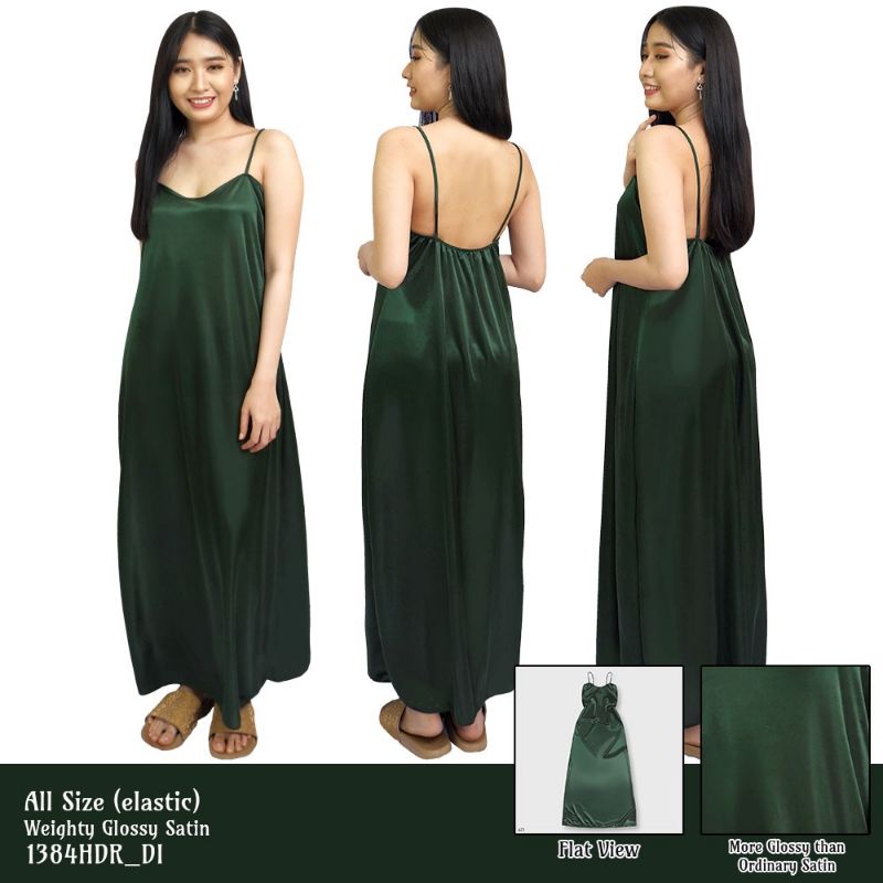 tanktop dress panjang baju rumah satin HDR hijau all size