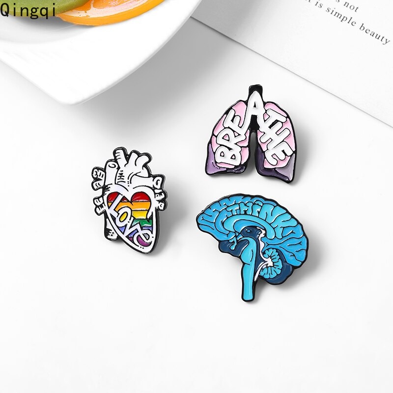 Bros Pin Enamel Bentuk Kartun Organ Tubuh Otak Hati Untuk Hadiah