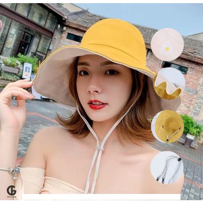 topi pantai wanita Big Rim Bordir Daisy t Terlaris IbraSport19 - Kuning, 56-58cm A9S9 EXCLUSIVE topi