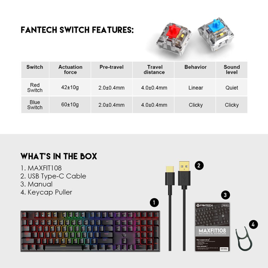 Fantech MK855 MAXFIT108 RGB Mechanical Gaming Keyboard