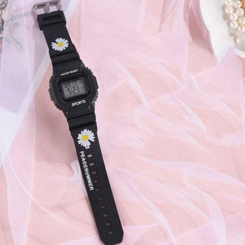 JAM TANGAN SPORT DIGITAL RUBBER WANITA PRIA MOTIF DAISY PETAK