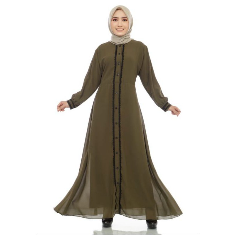 Gamis Ceruty Babydoll Polos/Gamis Polos ceruty Variasi Renda & Kancing/Gamis Wanita Dewasa Terbaru