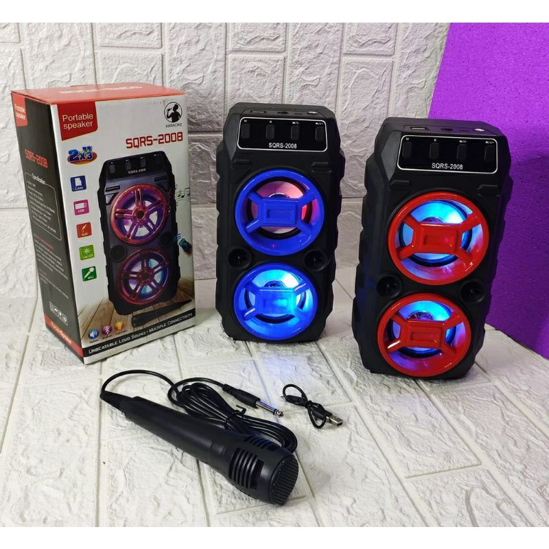 Spiker mic karaoke Speaker aktif bluetooth bonus mikrofon USB TFCard MP3 Radio player wireless bass