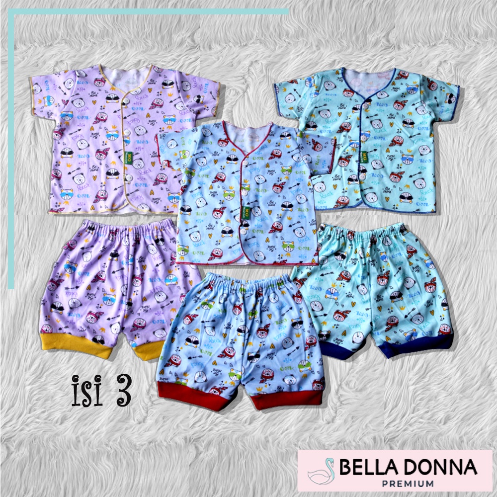 BELLADONNA - [isi 3] Baju set bayi motif kartun lucu