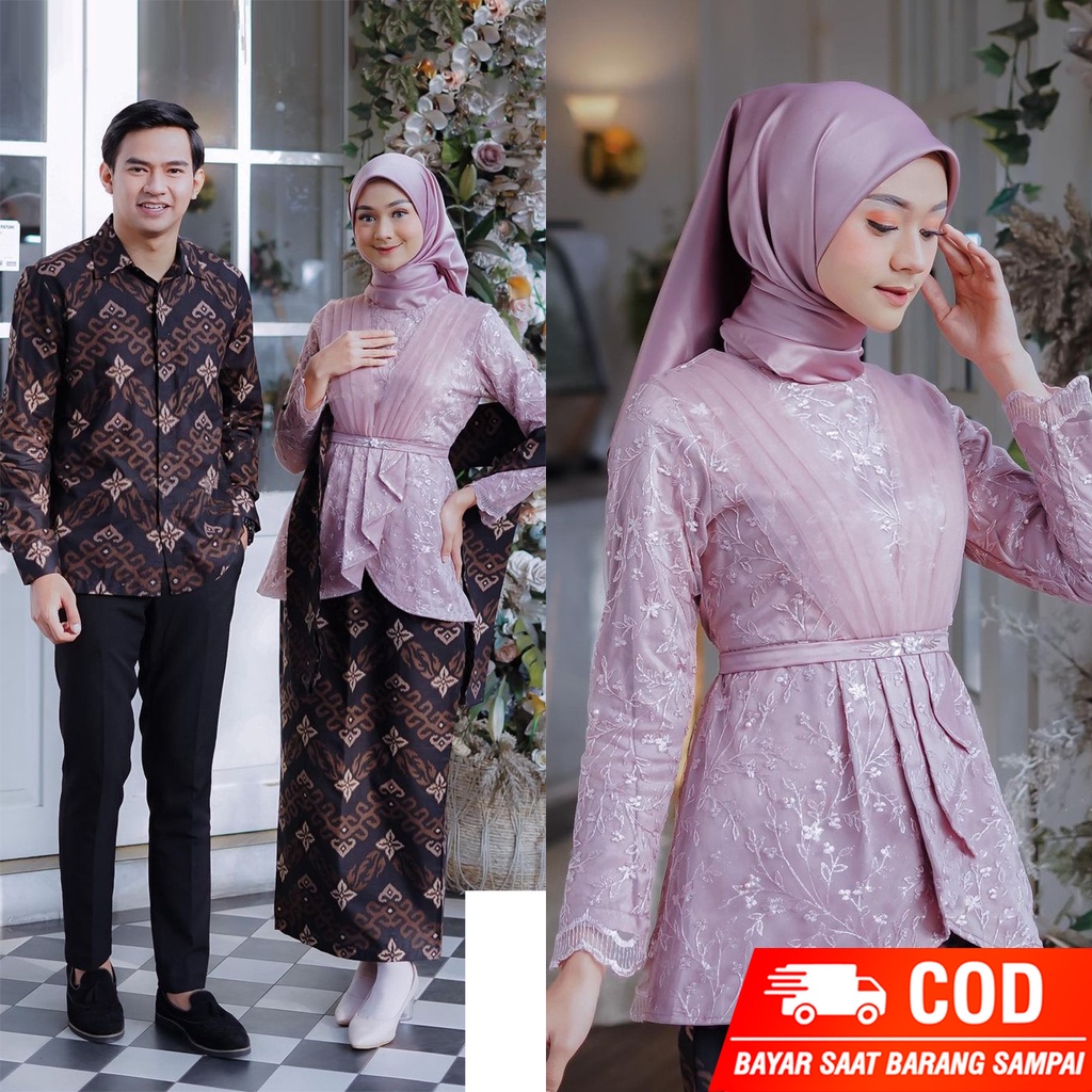 Kebaya Couple Brokat Modern Aufa Kebaya Wisuda dan Kondangan Kebaya Couple Batik Prima Lengan Panjang Set Wanita Modern