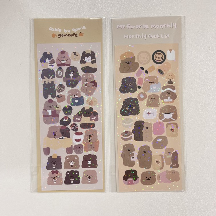 

1 LEMBAR STIKER TEMA BROWN BEAR WITH GLITTER BULLET JURNAL DIY LUCU MURAH