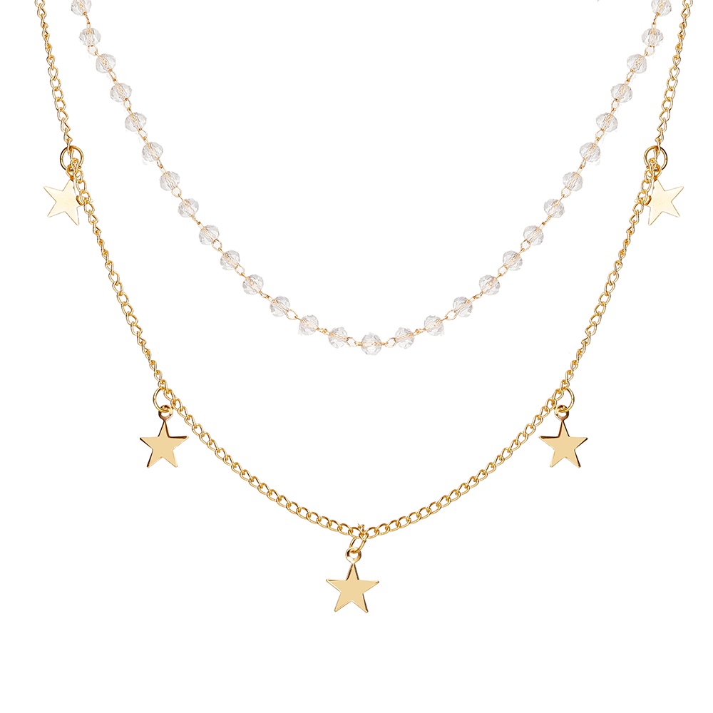 Simple Double Layer Star Crystal Necklace Elegant Choker Chain for Women Jewelry Fashion Accessories