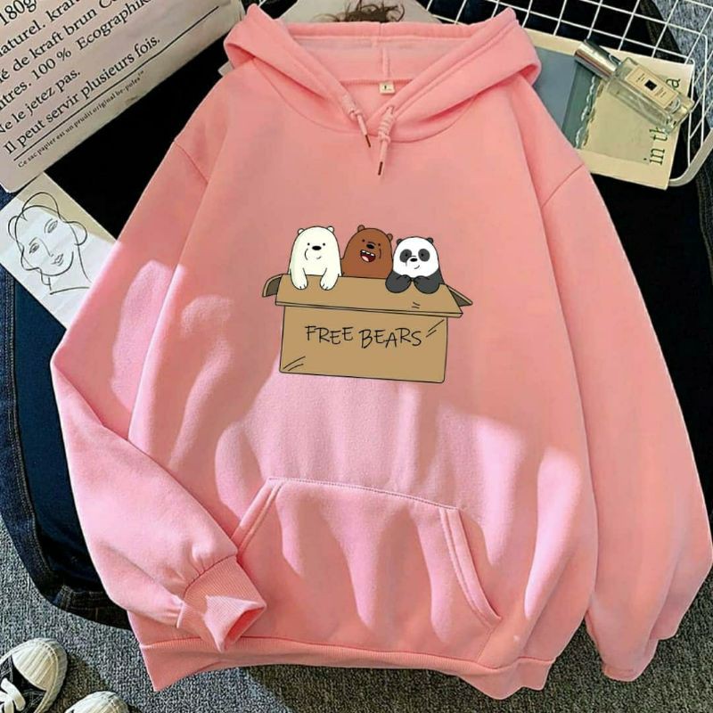 Hoodie Wanita Oversize Korea We Bare Bears FREE BEAR Cute Sweater Anime Kartun 4 Warna