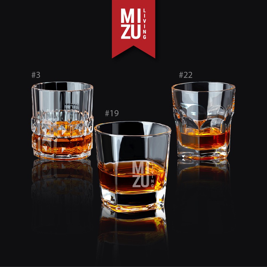 MIZU NAPOLI Whiskey Glass Gelas Kaca Whisky On The Rocks Gelas Air Minum