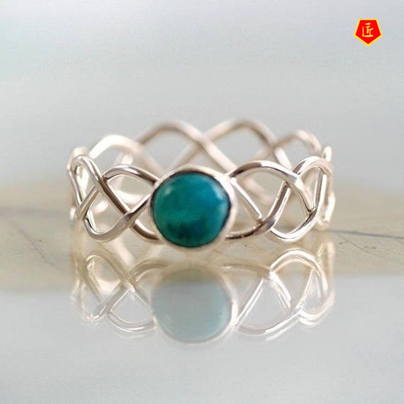 [Ready Stock]Turquoise Twist Ring Female Creative 14K Gold