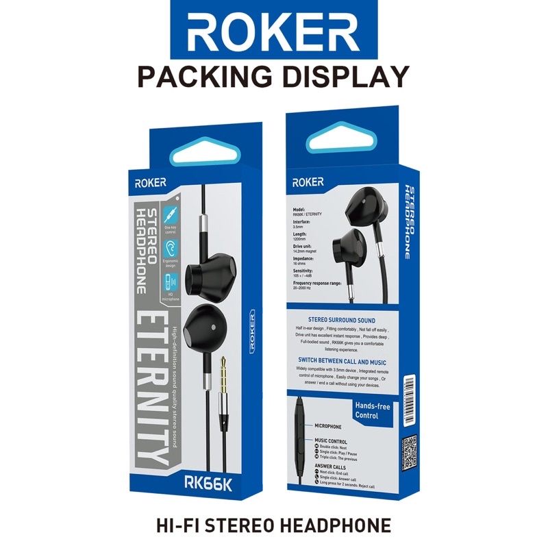 Grosir Handsfree Roker Eternity Stereo Earphone Roker Eternity