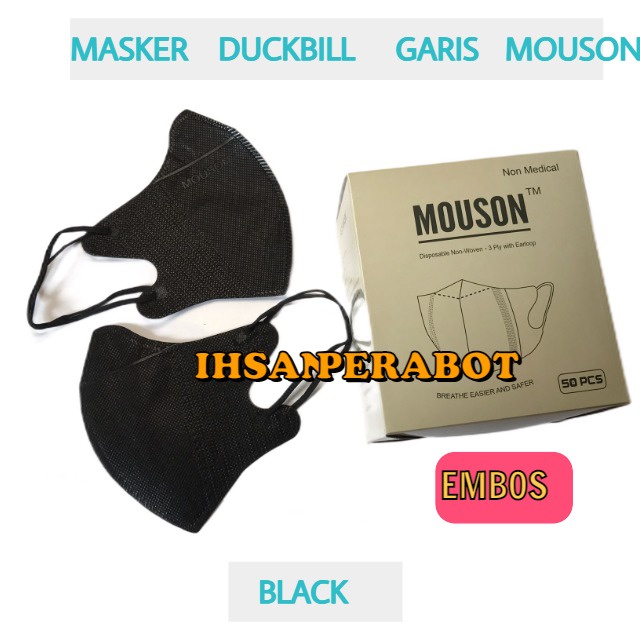 (isi 50pcs) Masker Duckbill Dewasa ALKINDO 3Ply / Duckbill Garis MOUSON Emboss 3 Ply Earloop