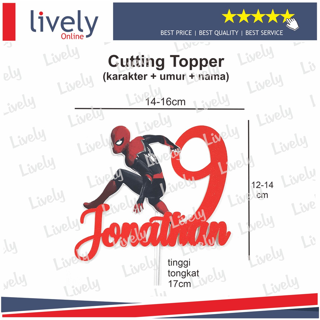 CUSTOM NAMA CUTTING CAKE TOPPER KARAKTER SPIDERMAN 01 HIASAN KUE