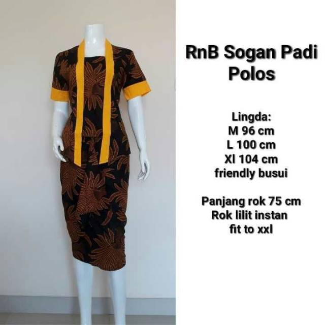 RnB sogan padi polos size M L busui friendly,rok lilit instan batik Pekalongan