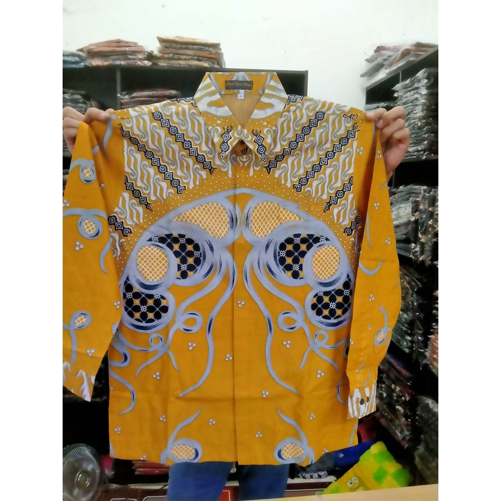 Kemeja batik pria terbaru 2022 warna kuning mustard / batik pria lengan panjang UWER SEMBADA / baju batik panjang pria bahan katun halus sragenan full furing / kemeja batik lengan panjang warna oren terbaru