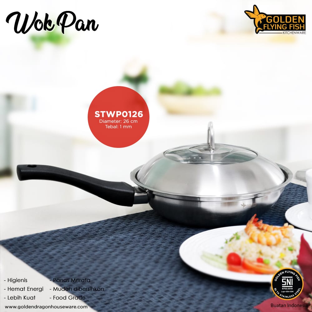 Wok Pan Steamer Stainless Steel 28 cm Golden Flying Fish STWP0128S